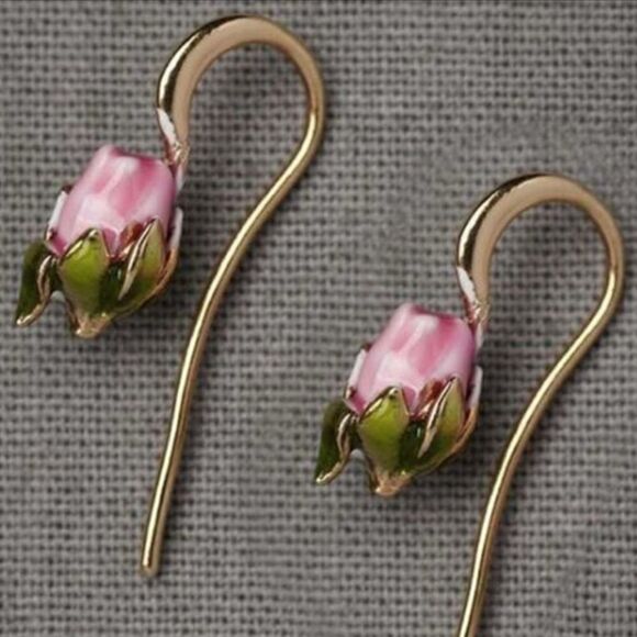 NEW Pink and Green Floral Hook Earrings - Picture 1 of 6